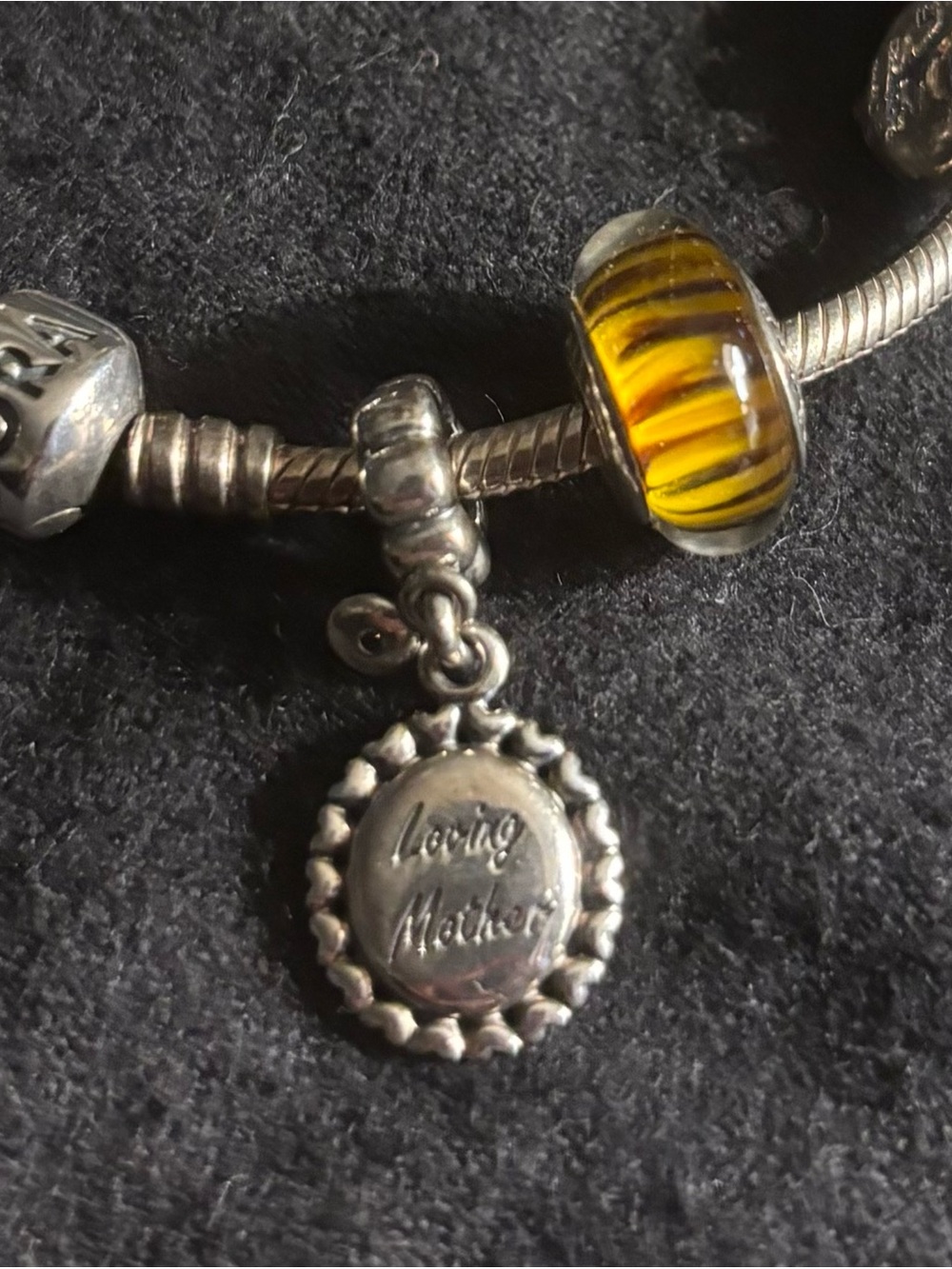 Sterling Silver Charm Bracelet with Yellow Glass Accent - Picture 7 of 11